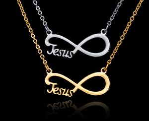 Nome personalizzato Infinity <span class=keywords><strong>collana</strong></span> <span class=keywords><strong>con</strong></span> 18K placcato oro Jesus lettera ciondolo moda gioielli religiosi in acciaio inox catene - Product Image 4