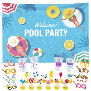 Nicro Pool Party Theme Backdrop Colorido Cupcake Topper Copo De Plástico Óculos Photo Prop Pool Party Decoração