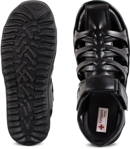 Fashionable Genuine Leather Men <b>Slip</b> On Sandals with Durable Rubber Sole Soft Comfort Insole and Elegant Solid Pattern for Daily - Product Image 3