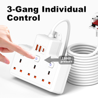 Multiprise 3500W avec 3 prises individuelles, interrupteurs, charge rapide PD QC3.0 et protection multi-coupures, prise UK