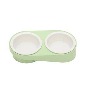 ชามอาหารและน้ำแบบพกพา 2in1 สำหรับสุนัขและแมว ทำจากเซรามิกและสแตนเลส ดีไซน์ชามคู่พร้อมขอบเอียง - Product Image 5