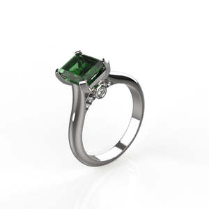 Sterling <b>Silver</b> Faux <b>Emerald</b> <b>Ring</b> With Diamonds For Girls &amp; Women - Product Image 3
