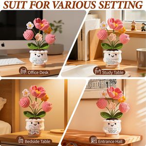<span class=keywords><strong>Poupée</strong></span> tulipe en laine tricotée pour décoration de bureau sur base blanche, faite à la main au crochet RY-ZW-006 - Product Image 4