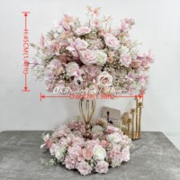 Arreglo Floral Grande de Rosas para Mesa de Boda, 50 cm, 60 cm, 70 cm, 80 cm, Centros de Mesa Florales, Bola de Flores Artificiales en Color Blanco Marfil y Borgoña