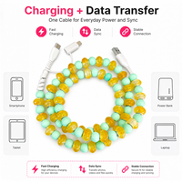 Câble de charge perlé citron menthe 3-en-1 USB Type C multi-connecteur, accessoire de mode aux couleurs estivales fraîches