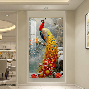 ภาพวาดติดผนังสมัยใหม่สำหรับห้องนั่งเล่นภาพวาดลายนกยูงและรูปสัตว์ลายพอร์ซเลนคริสตัล - Product Image 5