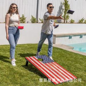 Jeu de Cornhole en bois avec sacs de lancer pour utilisation en extérieur et en intérieur, plateau de jeu de 48x24 pouces avec motif drapeau américain - Product Image 1