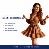 Robe courte personnalisée pour femme avec volants, col en V profond, manches longues bouffantes, taille à nouer, fabricant OEM ODM