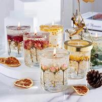 Bougie parfumée en gel de cire transparente en verre pour Noël, avec fleurs séchées, vente en gros, usine 2026