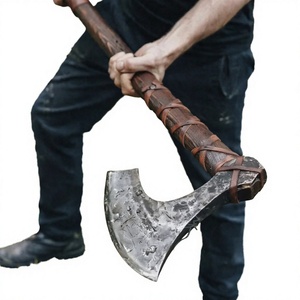 Hache de bûcheron à dos plat de qualité industrielle 400 mm, hache à fendre le bois avec manche gainé de cuir, logo personnalisé - Product Image 3