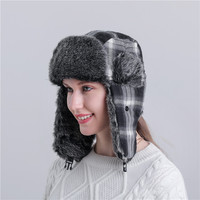 FF4708 Plaid Fuzzy Fluffy Ski Hunting Cap Earflap Trooper Sombrero de invierno Forrado de felpa Ruso Ushanka Faux Fur Trapper Hat