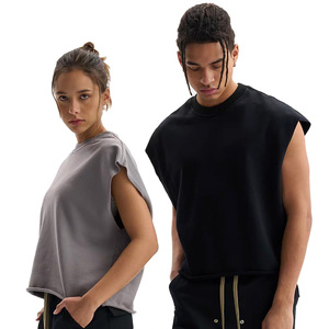 Débardeur sans manches en molleton épais pour homme, coupe courte à bords bruts, personnalisable avec logo ODM, streetwear décontracté de haute qualité - Product Image 3