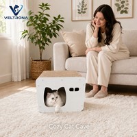 Maison-griffoir pour chat en carton ondulé avec entrée en forme de tête de chat et double fenêtre, mobilier d'intérieur, vente en gros