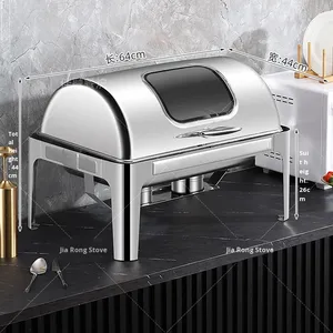 Estufa de alcohol aislada de acero inoxidable plateado transfronteriza para hotel, <span class=keywords><strong>restaurante</strong></span>, buffet, vajilla de desayuno, con tapa abatible dorada - Product Image 6