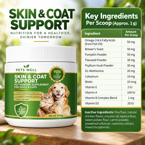 Poudre Premium pour la Peau et le Pelage des Animaux Prête à l'Expédition pour Chiens et Chats, Formule Saine à la Graine de Lin, Biotine et Vitamine <span class=keywords><strong>E</strong></span> pour un Pelage Sain, Vente en Gros 300g - Product Image 3