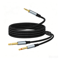 Kabel Audio Jack TRS Dual 6.35mm ke 3.5mm, Selubung Nilon, Pelindung Anyaman, untuk Home Theater, Laptop, Komputer, Kabel Gitar 6.5mm