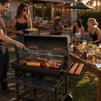 Barbecue portable d'extérieur avec rôtissoire électrique, étagères latérales et roues