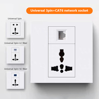 Enchufe de Pared Universal de 3 Pines con Red Cat6/HDMI/USB Tipo-C/Fibra Óptica, Enchufe de Pared para PC con Puerto Inteligente