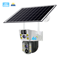 Caméra IP WiFi à double objectif alimentée par énergie solaire, caméra de sécurité solaire extérieure 4G avec vue panoramique, détection de mouvement PIR, audio bidirectionnel