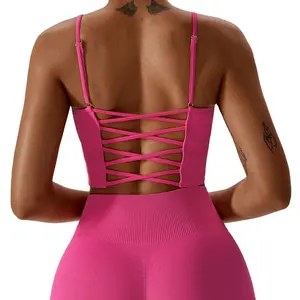 Pt Sports Two Pieces Set Seamless women Clothes Crop Bra and Shorts Ribbed Fabric Crossed Back Beauty Adjustable Straps