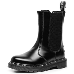 Black Ankle <b>Boots</b> Genuine Leather Round Toe Elastic Closure Flat Heel Anti-Slippery Rubber Outsole All Seasons Solid Color - Product Image 5