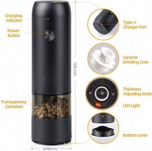 Electric Rechargeable Mini Portable Plastic Eco-Friendly Salt and <b>Pepper</b> <b>Grinder</b> USB Automatic <b>Pepper</b> Mill Set with LED Light - Product Image 4