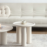 Table basse ronde de style nordique, couleur crème, table d'angle pour salon