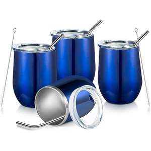 Ensemble de gobelets isothermes en acier inoxydable bleu royal 12 oz avec couvercle et paille – Tasse de voyage réutilisable pour la maison, le bureau et l'extérieur - Product Image 1