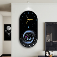 Jam Dinding Kaligrafi Arab Modern dengan Bingkai PVC Gambar Religius Islam Muslim Jam Dinding Kristal Dekorasi Dinding