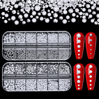 12 grille demi-ronde perles blanches Nail Art décorations Flatback strass accessoires pour ongles