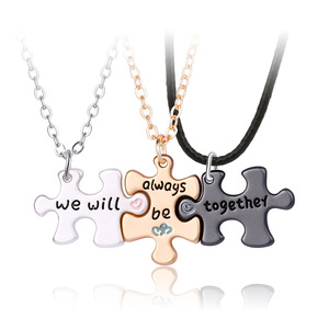 Oferta Especial: Cadena de Aleación Dorada con Colgante de Letra y Gota de Aceite, Diseño de Rompecabezas Sencillo y Moderno para Niños, Regalo para Mejores Amigos, Siempre Juntos - Product Image 1
