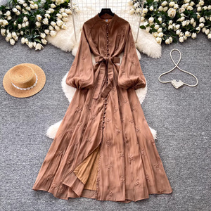 Abito Lungo da Donna in Stile Francese Retrò con Cuciture in Pizzo <span class=keywords><strong>Rosso</strong></span>, Stile Coreano con Vita Traforata e Effetto Snellente, in Poliestere per Primavera - Product Image 5