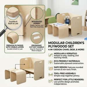 Juego de Mesa y Sillas Montessori de <span class=keywords><strong>3</strong></span> Piezas <span class=keywords><strong>para</strong></span> Niños, Muebles de Madera Contrachapada <span class=keywords><strong>para</strong></span> Aula de Jardín de Infancia, Guardería y Aprendizaje <span class=keywords><strong>Preescolar</strong></span> - Product Image 3