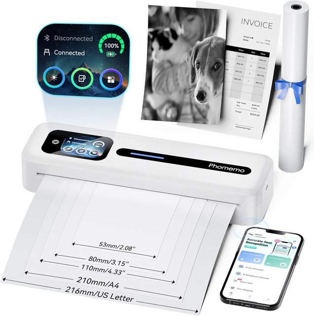 Phomemo Portable Printer with Touchscreen, M832D Bluetooth Wireless Thermal Inkless Printer, Supports 8.5"x11" US Letter & A4