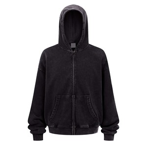Hoodie zippé délavé décontracté surdimensionné à épaules tombantes et coupe carrée effet soleil délavé personnalisé pour hommes - Fabricants de vêtements - Product Image 5