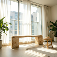 Table console en marbre travertin beige de style Wabi-Sabi, profil bas en U, écologique, pour la maison, la villa, la cuisine et la salle à manger de style Japandi