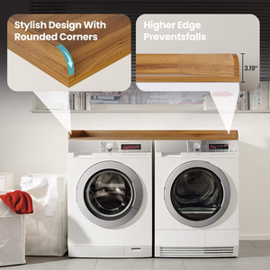 Étagère en bois pour lave-linge et sèche-linge, comptoir de buanderie en bois naturel, grande étagère de rangement gain de place - Product Image 4