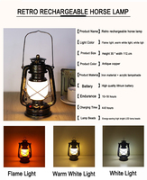 Linterna LED Portátil Vintage con Efecto de Llama, Linterna Rústica para Camping, Decorativa para Interiores y Exteriores, Linternas Colgantes con Interruptor Táctil USB