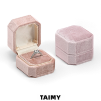 Boîte à bagues octogonale en velours avec logo personnalisé, couvercle rabattable, doublure en satin de luxe, pour rangement de bagues, demande en mariage, mariage, coffret cadeau pour bijoux