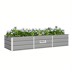 Light Grey Steel Planter 94.49 X 31.50 X 17.72 In Outdoor Garden <b>Flower</b> <b>Pot</b> Modern <b>Rectangular</b> Design - Product Image 1