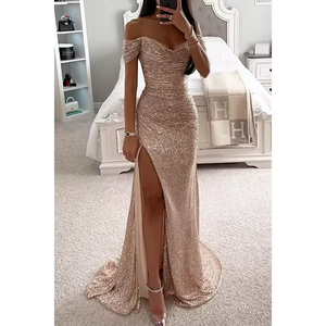 Vestido de Noche de Lujo para Mujer, Tejido a Crochet con Lentejuelas, Cachemira y Chifón, con Cintura Imperio y Silueta Fluida para Eventos Nocturnos - Product Image 5