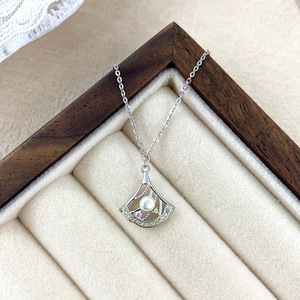 Elegant S925 <b>Silver</b> Ginkgo Leaf Pearl Necklace <b>Fan</b> Shaped Pendant Jewelry for Women Wedding Anniversary Gift - Product Image 3