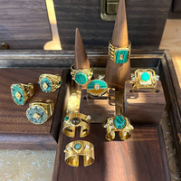 Bagues en acier inoxydable plaqué or 18 carats avec pierres naturelles pour femmes, turquoise, style bohème vintage, lot mixte, cadeau de fête, vente en gros, OEM