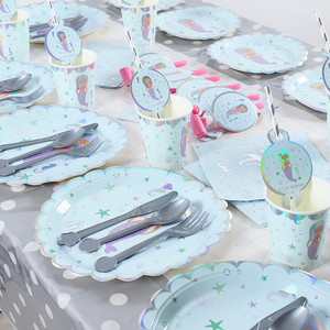 New Hot Stamping Silver Mermaid Party Supplies Kids Birthday Theme Party Supplies Paper Cup Set - Product Image 4
