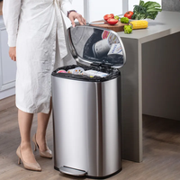 Poubelle de cuisine en acier inoxydable 50 litres 13 gallons, bac à déchets, poubelle de recyclage, grande capacité, grande poubelle