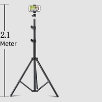 Trépied métallique réglable de 2,1 m avec rotule et support pour téléphone, support de diffusion en direct pour iPhone Android/Anneau lumineux/Thermomètre/Caméra