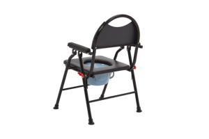 Chaise pliante en acier noir mat avec siège, accoudoirs et dossier rembourrés en PU noir - Product Image 1