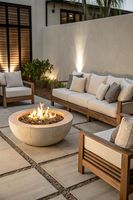 Table de foyer extérieure de luxe avec plateau en marbre - Essentiel élégant pour les dîners en plein air et les soirées sur la terrasse