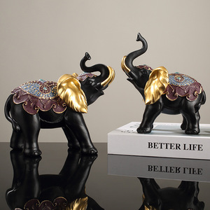 Auspicious <b>Elephant</b> Figurines Resin 2Pcs Feng Shui <b>Decor</b> For Living Room Entryway TV Cabinet Wine Cabinet - Product Image 1