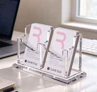 Support de cartes de visite en acrylique transparent à double fente, présentoir de bureau pour réception, vente en gros, logo personnalisé OEM ODM